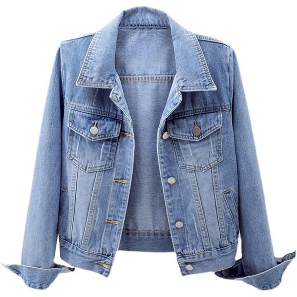Women's Jean Jacket Distressed Ripped Denim Jacket Coat with Pockets Light Blue
